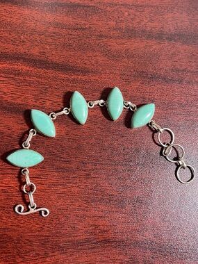 Sterling Silver Green Marquise Stone Bracelet - Stamped 925